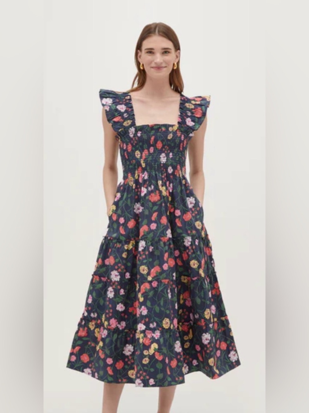 Hill House Ellie Nap Dress In Navy Peony Bouquet Size XS